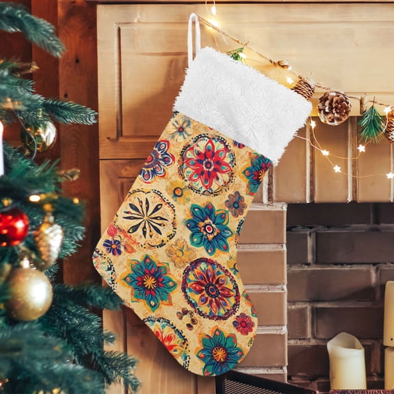 RMDQTR Christmas Stockings for Xmas Gifts - Large Size Festive Holiday Decor for Family Multicolor Boho Style Floral