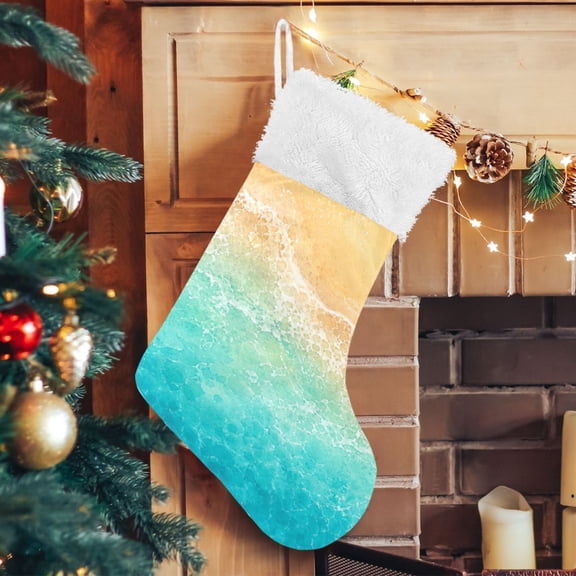 RMDQTR Christmas Stockings for Xmas Gifts - Large Size Festive Holiday Decor for Family Nature Beach Wave Watercolor