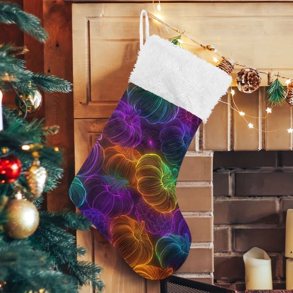 RMDQTR Christmas Stockings for Xmas Gifts - Large Size Festive Holiday Decor for Family Neon-glowing Pumpkins Pattern
