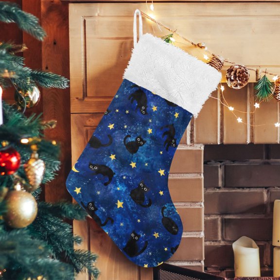 RMDQTR Christmas Stockings for Xmas Gifts - Large Size Festive Holiday Decor for Family Night Sky Cat Pattern