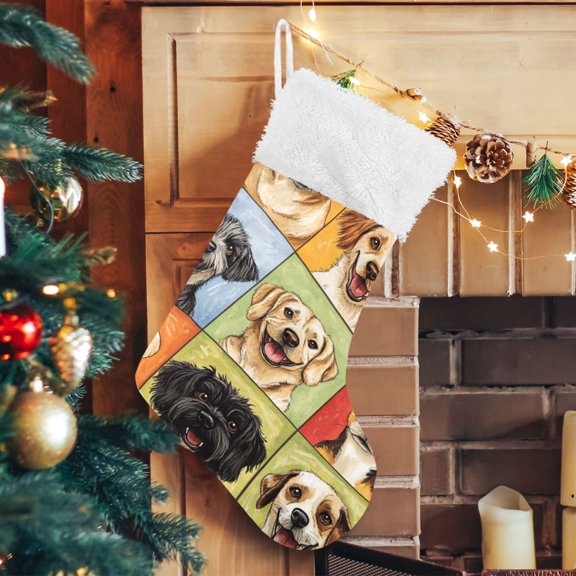 RMDQTR Christmas Stockings for Xmas Gifts - Large Size Festive Holiday Decor for Family Nine-square Grid Dogs
