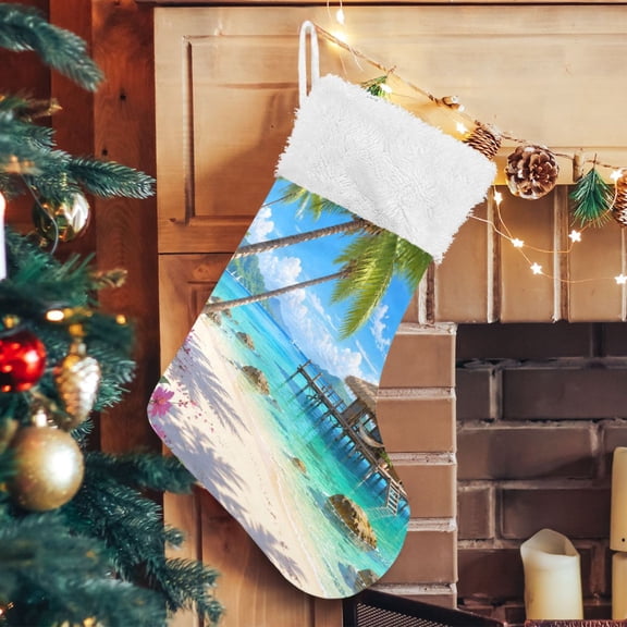 RMDQTR Christmas Stockings for Xmas Gifts - Large Size Festive Holiday Decor for Family Ocean View Palm Beach
