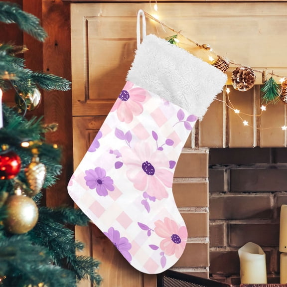 RMDQTR Christmas Stockings for Xmas Gifts - Large Size Festive Holiday Decor for Family Pastel Purple Flowers
