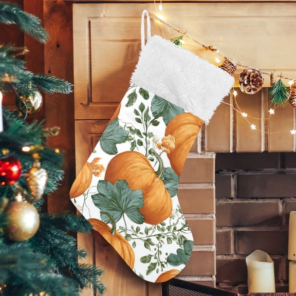 RMDQTR Christmas Stockings for Xmas Gifts - Large Size Festive Holiday Decor for Family Pumpkins and Leaves