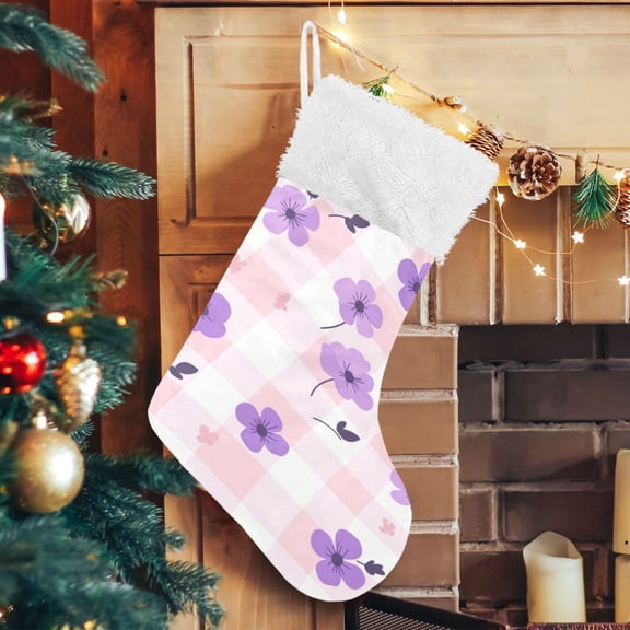 RMDQTR Christmas Stockings for Xmas Gifts - Large Size Festive Holiday Decor for Family Purple Floral