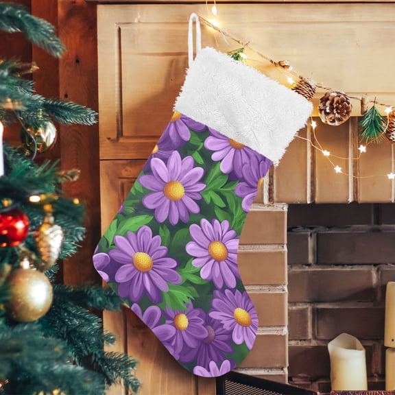 RMDQTR Christmas Stockings for Xmas Gifts - Large Size Festive Holiday Decor for Family Purple Flowers