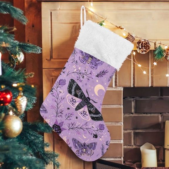 RMDQTR Christmas Stockings for Xmas Gifts - Large Size Festive Holiday Decor for Family Purple Moths