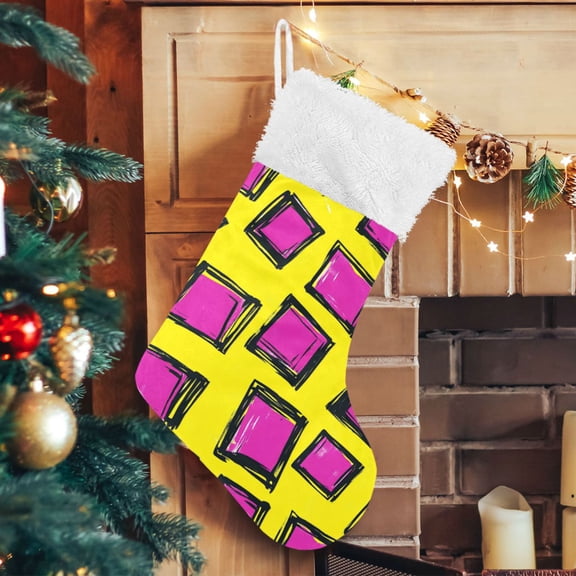 RMDQTR Christmas Stockings for Xmas Gifts - Large Size Festive Holiday Decor for Family Purple Squares