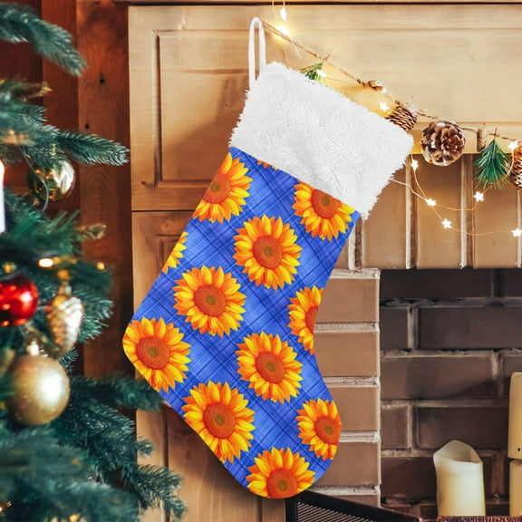RMDQTR Christmas Stockings for Xmas Gifts - Large Size Festive Holiday Decor for Family Quilted Seamless Sunflowers Pattern