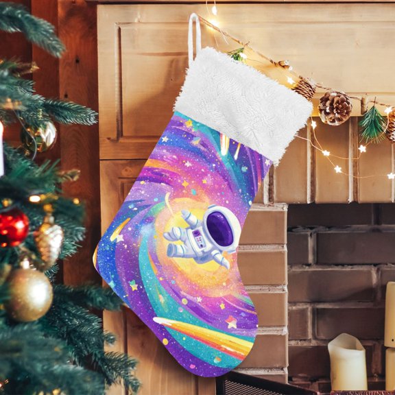 RMDQTR Christmas Stockings for Xmas Gifts - Large Size Festive Holiday Decor for Family Rainbow Galaxy Astronaut Art