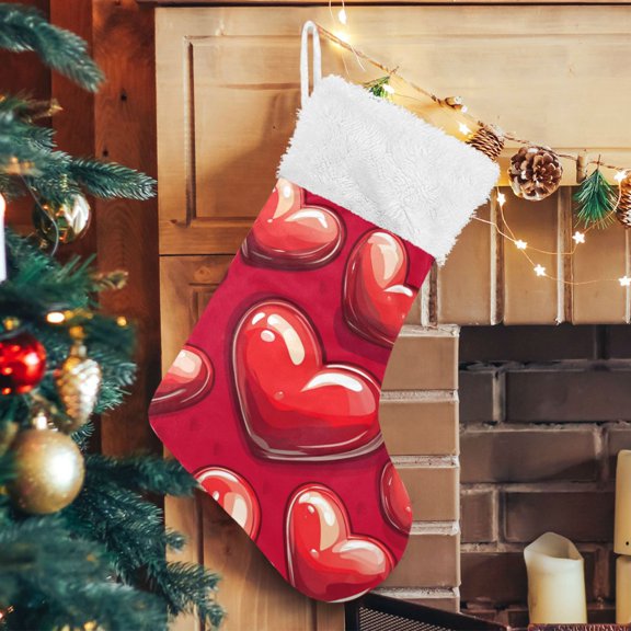 RMDQTR Christmas Stockings for Xmas Gifts - Large Size Festive Holiday Decor for Family Red 3d Hearts