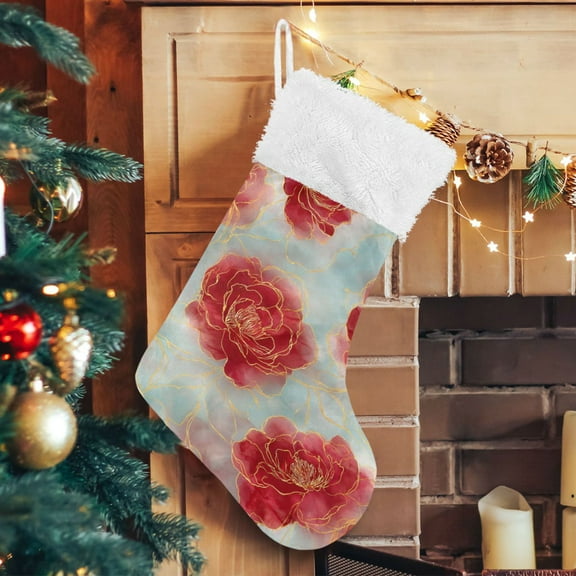 RMDQTR Christmas Stockings for Xmas Gifts - Large Size Festive Holiday Decor for Family Rose Petals with Gold Outline