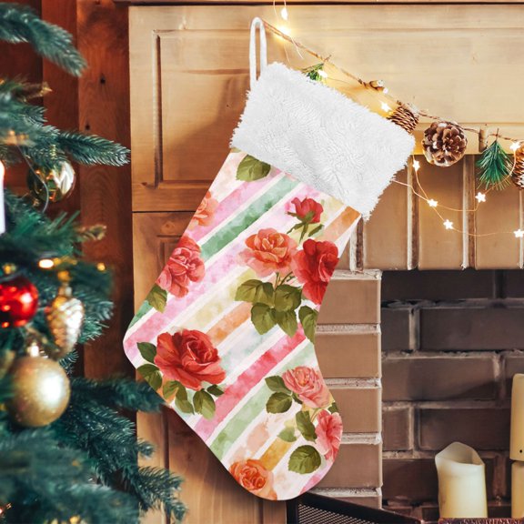 RMDQTR Christmas Stockings for Xmas Gifts - Large Size Festive Holiday Decor for Family Roses on A Rainbow Background