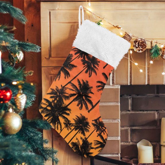 RMDQTR Christmas Stockings for Xmas Gifts - Large Size Festive Holiday Decor for Family Silhouettes Of Palm Trees