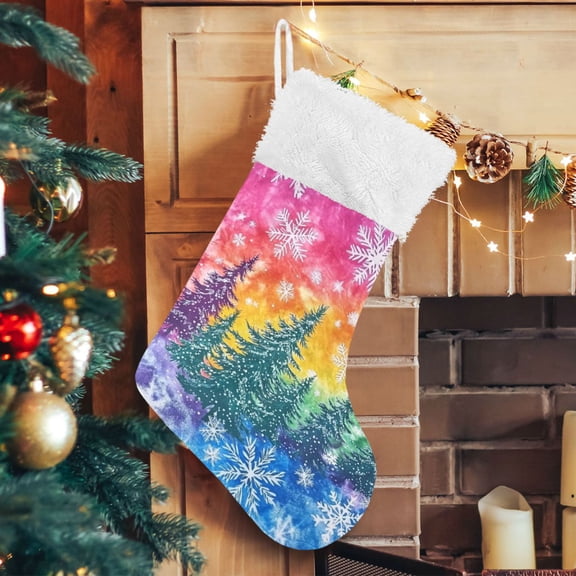 RMDQTR Christmas Stockings for Xmas Gifts - Large Size Festive Holiday Decor for Family Snowflakes and Pine Trees