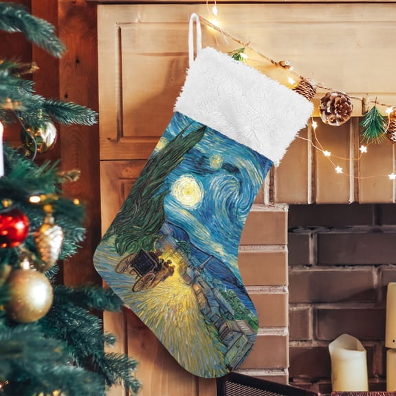 RMDQTR Christmas Stockings for Xmas Gifts - Large Size Festive Holiday Decor for Family Starry Night Carriage