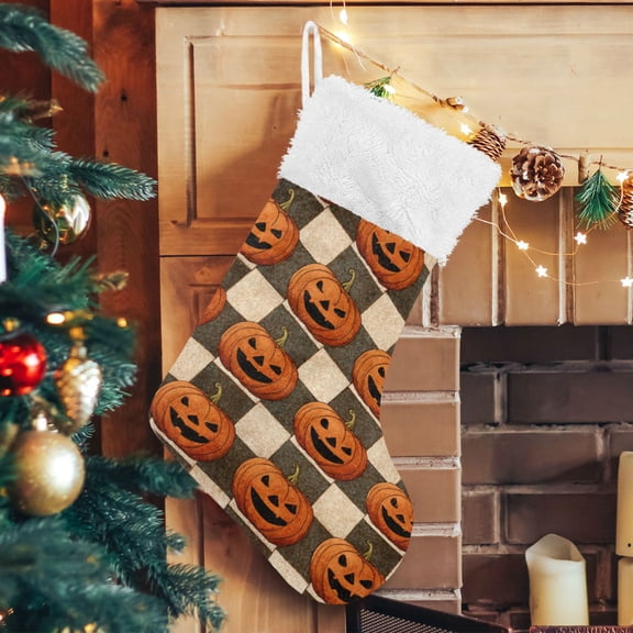 RMDQTR Christmas Stockings for Xmas Gifts - Large Size Festive Holiday Decor for Family Striped Wicked Pumpkins