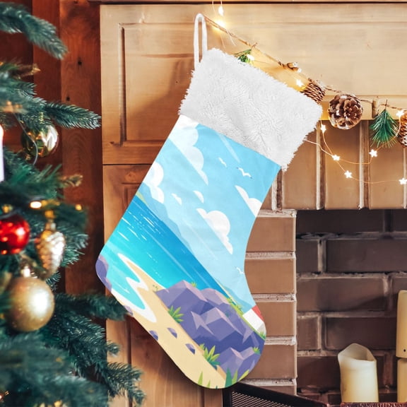 RMDQTR Christmas Stockings for Xmas Gifts - Large Size Festive Holiday Decor for Family Summer Beach Lighthouse Landscape