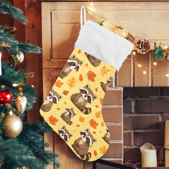 RMDQTR Christmas Stockings for Xmas Gifts - Large Size Festive Holiday Decor for Family Sweet Raccoons Fall Pattern