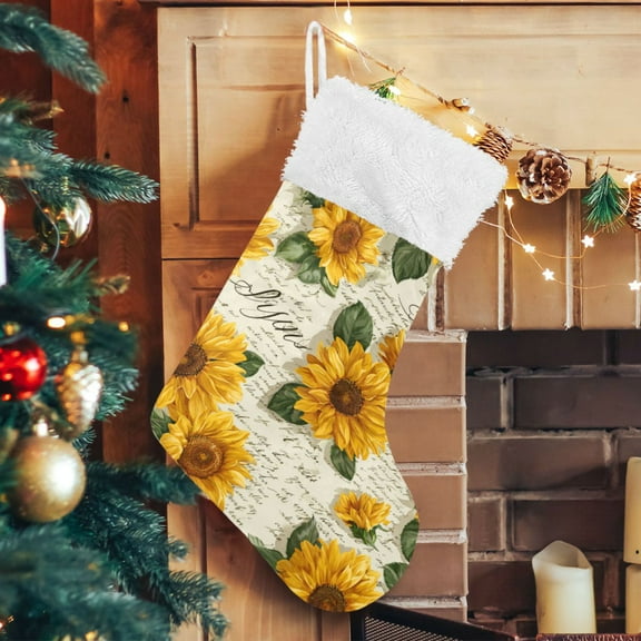 RMDQTR Christmas Stockings for Xmas Gifts - Large Size Festive Holiday Decor for Family Vintage Paper with Sunflowers