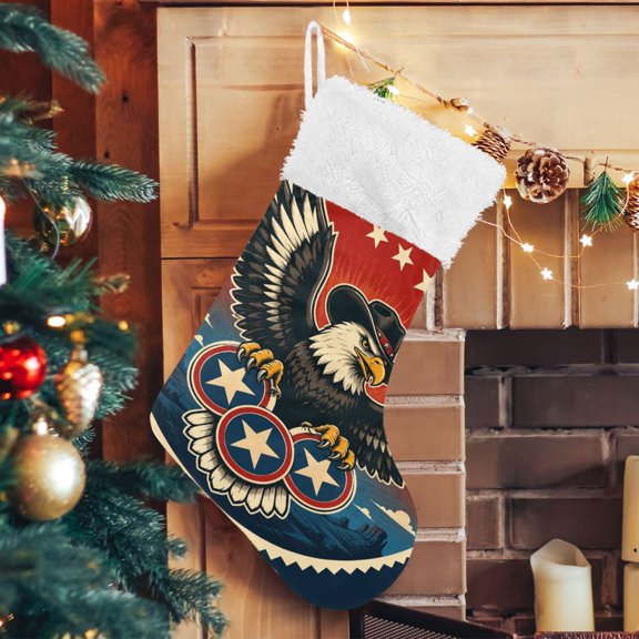 RMDQTR Christmas Stockings for Xmas Gifts - Large Size Festive Holiday Decor for Family Vintage Western Eagle Emblem
