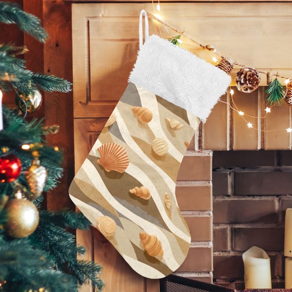 RMDQTR Christmas Stockings for Xmas Gifts - Large Size Festive Holiday Decor for Family Warm Vintage Beach Shell Art