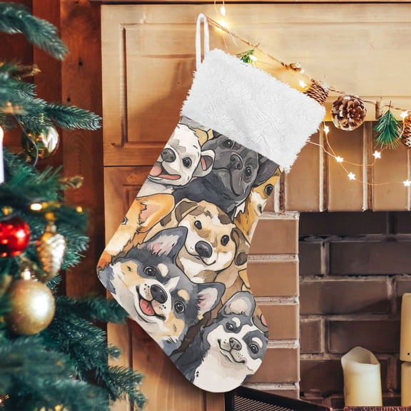 RMDQTR Christmas Stockings for Xmas Gifts - Large Size Festive Holiday Decor for Family Watercolor Cute Dogs