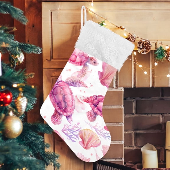 RMDQTR Christmas Stockings for Xmas Gifts - Large Size Festive Holiday Decor for Family Whimsical Pink Sea Turtles