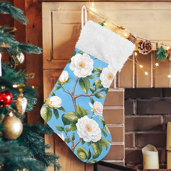 RMDQTR Christmas Stockings for Xmas Gifts - Large Size Festive Holiday Decor for Family White Camellias