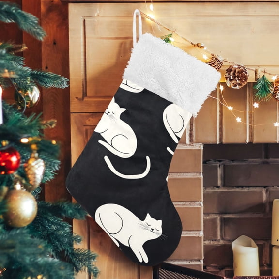 RMDQTR Christmas Stockings for Xmas Gifts - Large Size Festive Holiday Decor for Family White Cats