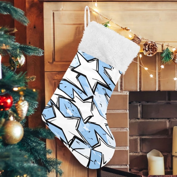 RMDQTR Christmas Stockings for Xmas Gifts - Large Size Festive Holiday Decor for Family White Stars Pattern