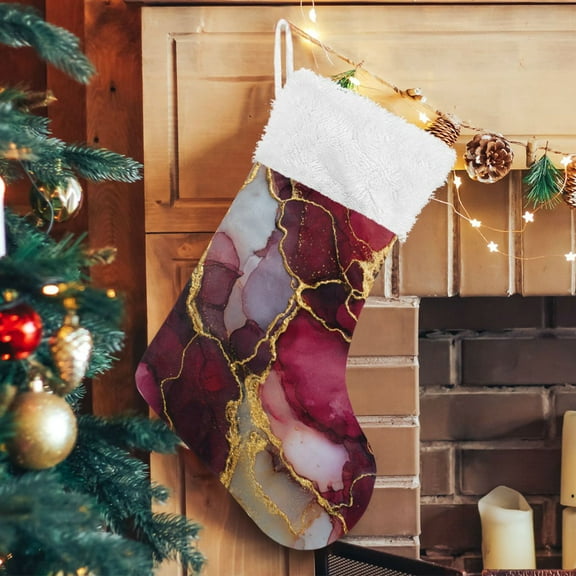 RMDQTR Christmas Stockings for Xmas Gifts - Large Size Festive Holiday Decor for Family Wine-red Marble