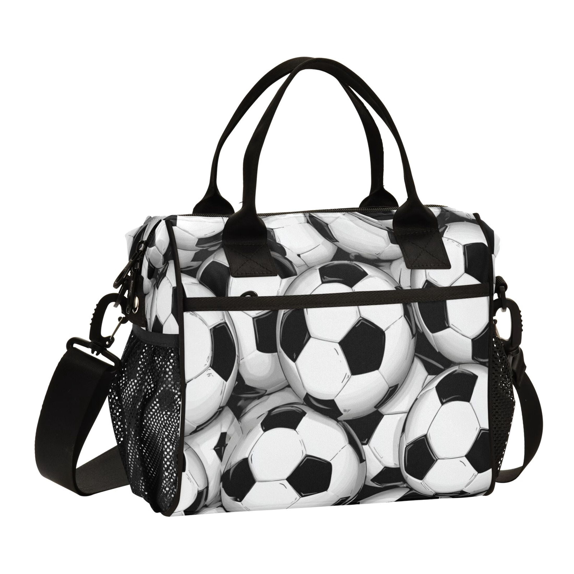 RMDQTR Classic Soccer Tile Pattern Large Tote Lunch Bag, Multi-Compartment Waterproof Thermal Food Bag for Commute Office & Picnic Outings