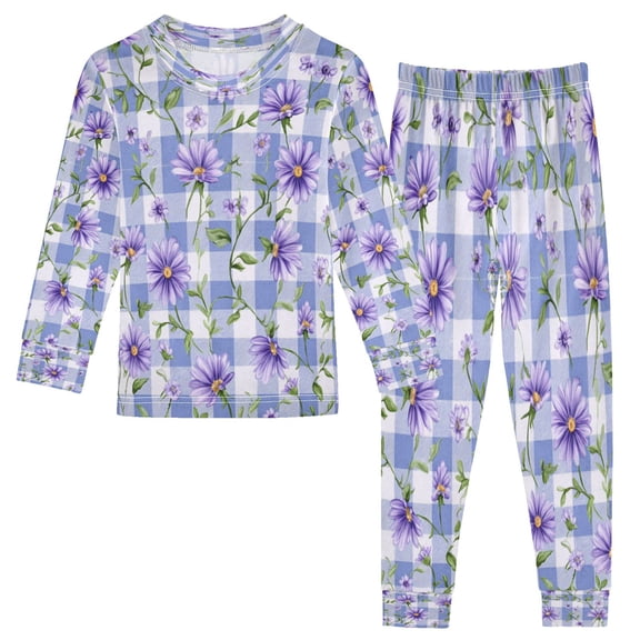 RMDQTR Cotton Pajama Set - 95% Cotton Soft Breathable Elastic Waist Round Neck Sleepwear for 18M-8Y Beautiful Lush Purple Daisies