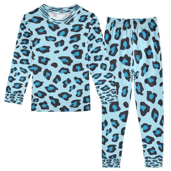 RMDQTR Cotton Pajama Set - 95% Cotton Soft Breathable Elastic Waist Round Neck Sleepwear for 18M-8Y Blue Leopard Print