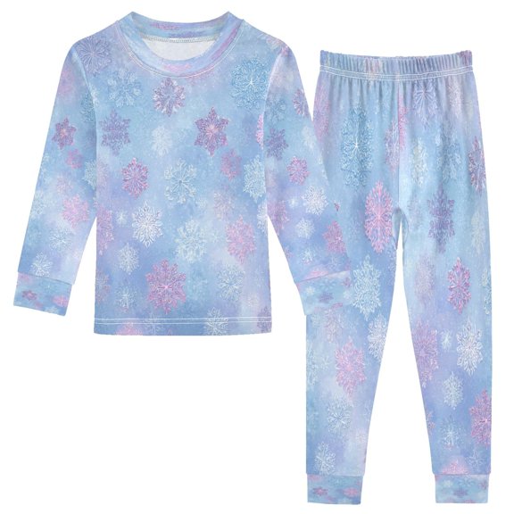 RMDQTR Cotton Pajama Set - 95% Cotton Soft Breathable Elastic Waist Round Neck Sleepwear for 18M-8Y Blue-pink Snowflakes Pattern