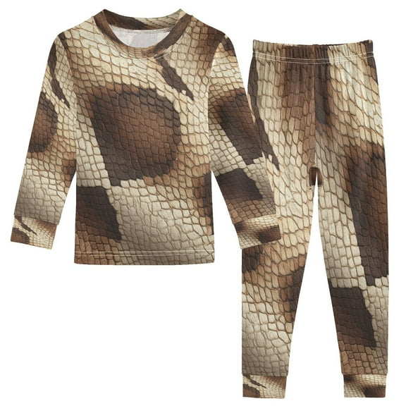 RMDQTR Cotton Pajama Set - 95% Cotton Soft Breathable Elastic Waist Round Neck Sleepwear for 18M-8Y Brown Snake Skin Pattern