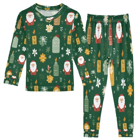 RMDQTR Cotton Pajama Set - 95% Cotton Soft Breathable Elastic Waist Round Neck Sleepwear for 18M-8Y Christmas Pattern with Santa Claus