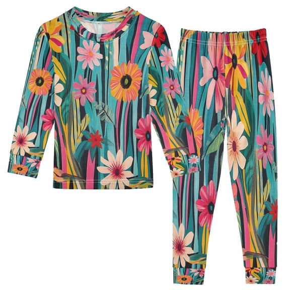 RMDQTR Cotton Pajama Set - 95% Cotton Soft Breathable Elastic Waist Round Neck Sleepwear for 18M-8Y Cool Shirt Flowers Pattern