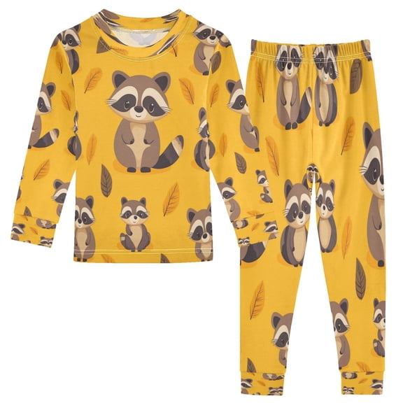 RMDQTR Cotton Pajama Set - 95% Cotton Soft Breathable Elastic Waist Round Neck Sleepwear for 18M-8Y Cute Cartoon Raccoon