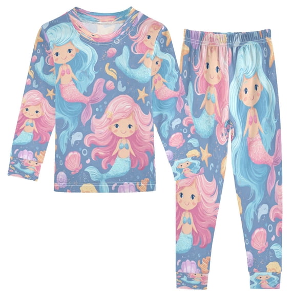 RMDQTR Cotton Pajama Set - 95% Cotton Soft Breathable Elastic Waist Round Neck Sleepwear for 18M-8Y Cute Little Mermaids