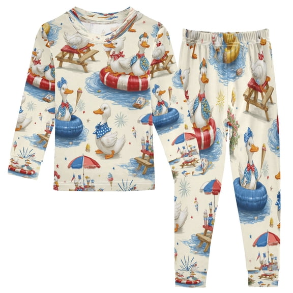 RMDQTR Cotton Pajama Set - 95% Cotton Soft Breathable Elastic Waist Round Neck Sleepwear for 18M-8Y Duck Amusement Park