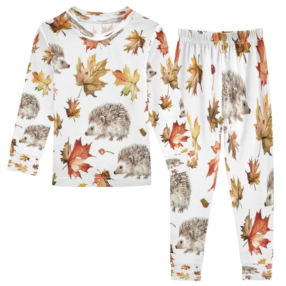 RMDQTR Cotton Pajama Set - 95% Cotton Soft Breathable Elastic Waist Round Neck Sleepwear for 18M-8Y Falling Leaves and Hedgehogs