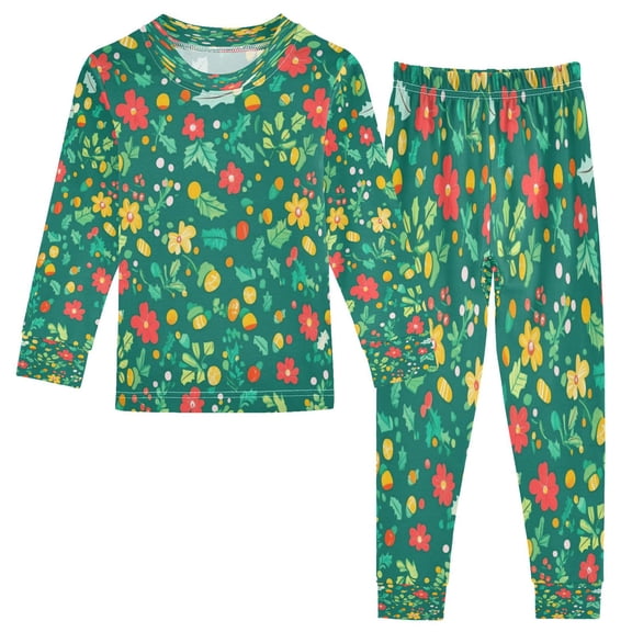 RMDQTR Cotton Pajama Set - 95% Cotton Soft Breathable Elastic Waist Round Neck Sleepwear for 18M-8Y Green Christmas Pattern