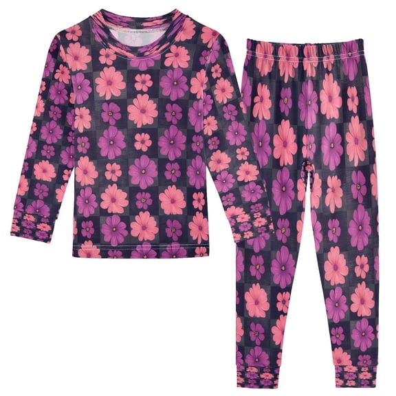 RMDQTR Cotton Pajama Set - 95% Cotton Soft Breathable Elastic Waist Round Neck Sleepwear for 18M-8Y Groovy Pink Purple Flowers