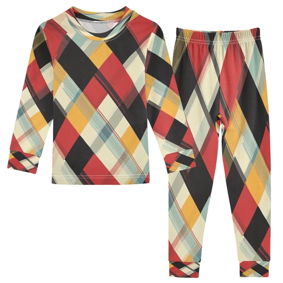 RMDQTR Cotton Pajama Set - 95% Cotton Soft Breathable Elastic Waist Round Neck Sleepwear for 18M-8Y Irregular Plaid Pattern