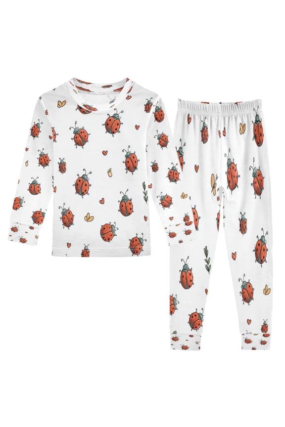 Cotton Pajama Set - 95% Cotton Soft Breathable Elastic Waist Round Neck Sleepwear for 18M-8Y Ladybugs Pattern