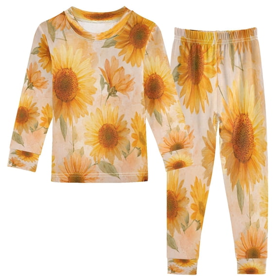 RMDQTR Cotton Pajama Set - 95% Cotton Soft Breathable Elastic Waist Round Neck Sleepwear for 18M-8Y Pastel-toned Sunflowers Pattern