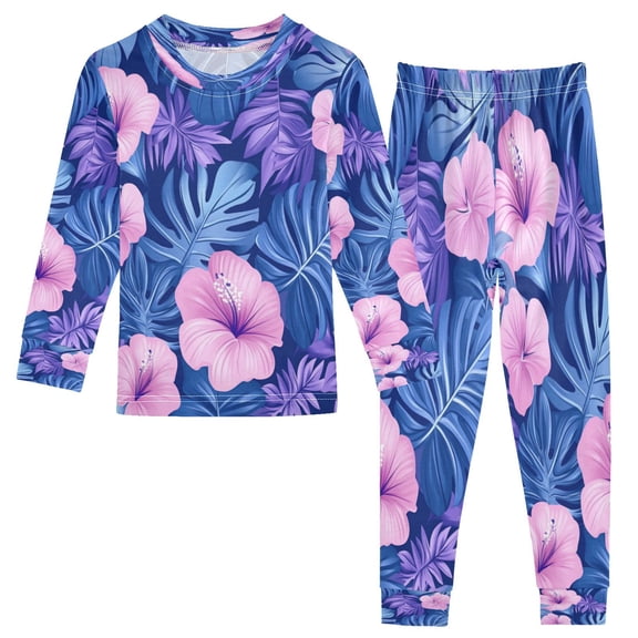 RMDQTR Cotton Pajama Set - 95% Cotton Soft Breathable Elastic Waist Round Neck Sleepwear for 18M-8Y Pinkish-purple Tropical Flowers