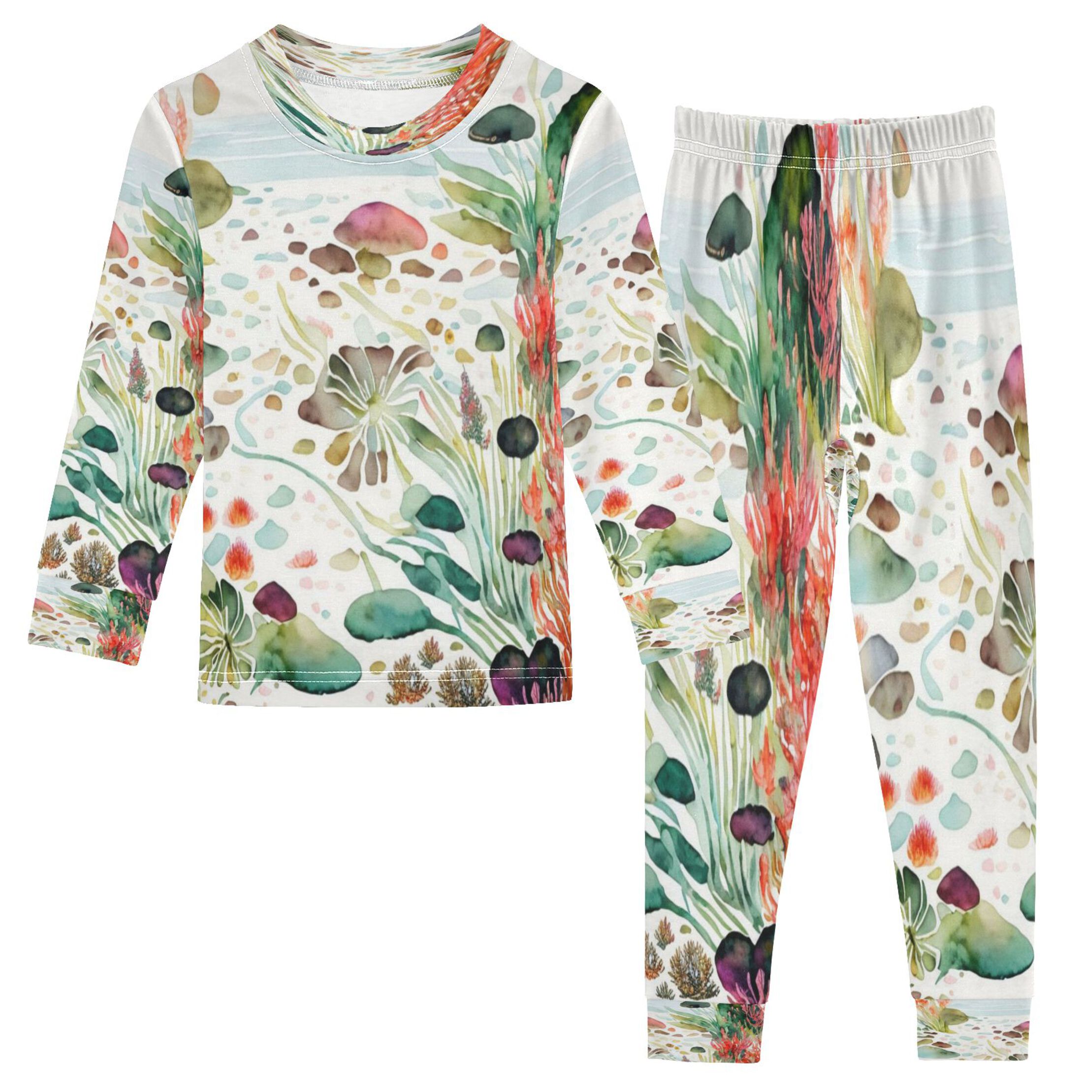 RMDQTR Cotton Pajama Set - 95% Cotton Soft Breathable Elastic Waist Round Neck Sleepwear for 18M-8Y Pondside Chandelier Fusang